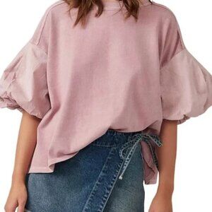 We The Free Relaxed Boxy Top Blouse Women Size M Rose Pink Balloon Sleeve